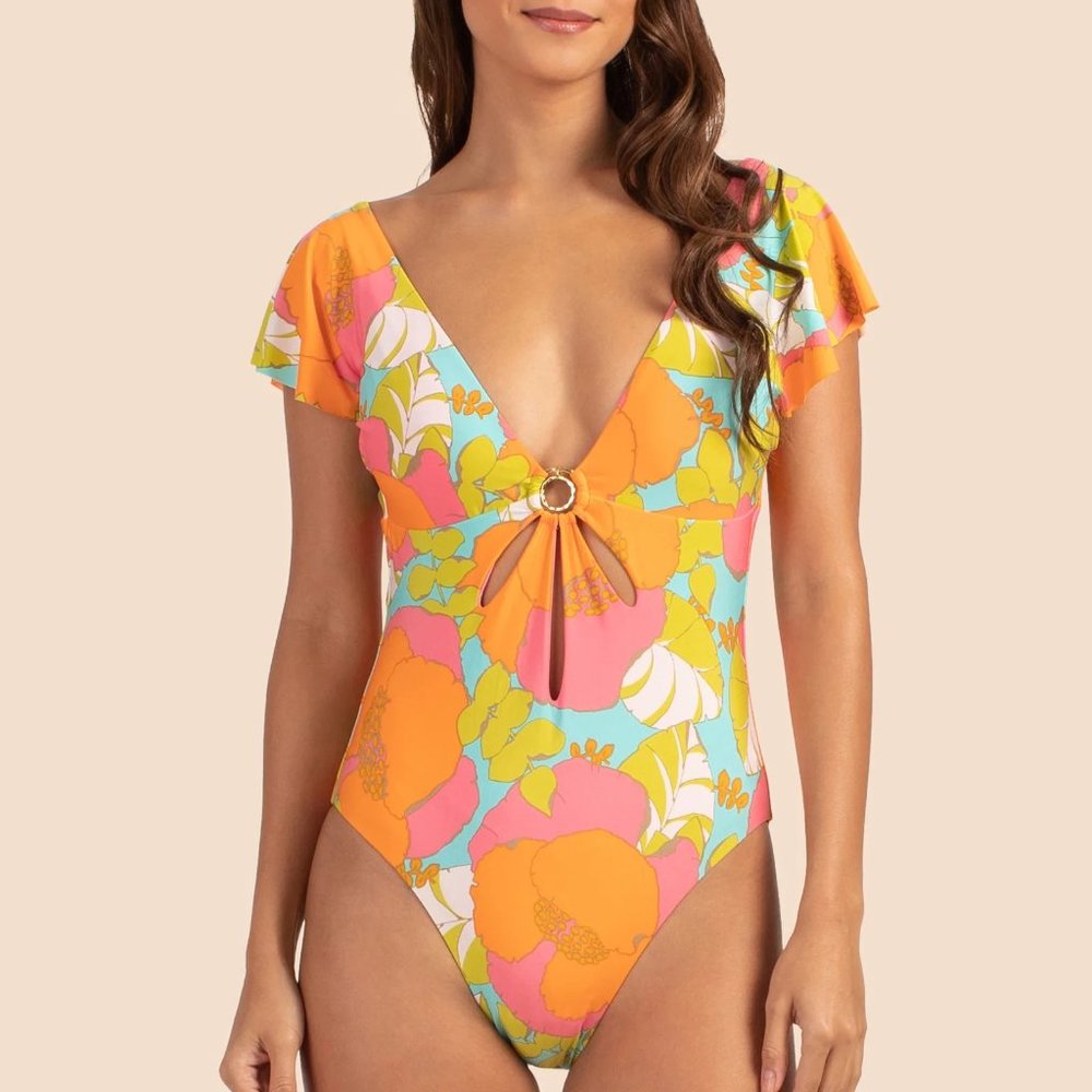 🦩Trina Turk Playa De Flor Flutter Swimsuit 🌸 HOST PIC🦩Size 14